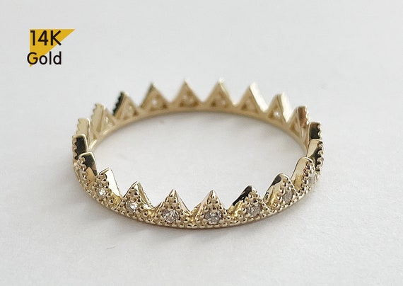 14 Karat Gold Plated CZ Thin Crown Design Ring main image 0