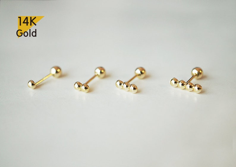 14K Solid Gold Tiny Hemisphere Ball Stud End Barbell Piercing - Etsy