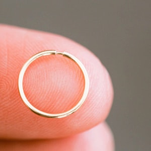 14K Solid Gold Tiny Hoop Cartilage Earring Gold Helix Hoop Ring, Piercing, 8, 12, 16, 20 mm - TGE4201