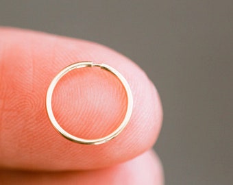 14K Solid Gold Tiny Hoop Cartilage Earring Gold Helix Hoop Ring, Piercing, 8, 12, 16, 20 mm - TGE4201