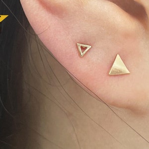 14K Solid Gold Triangle Earring End Barbell  Piercing, Natural Triangle  Shape