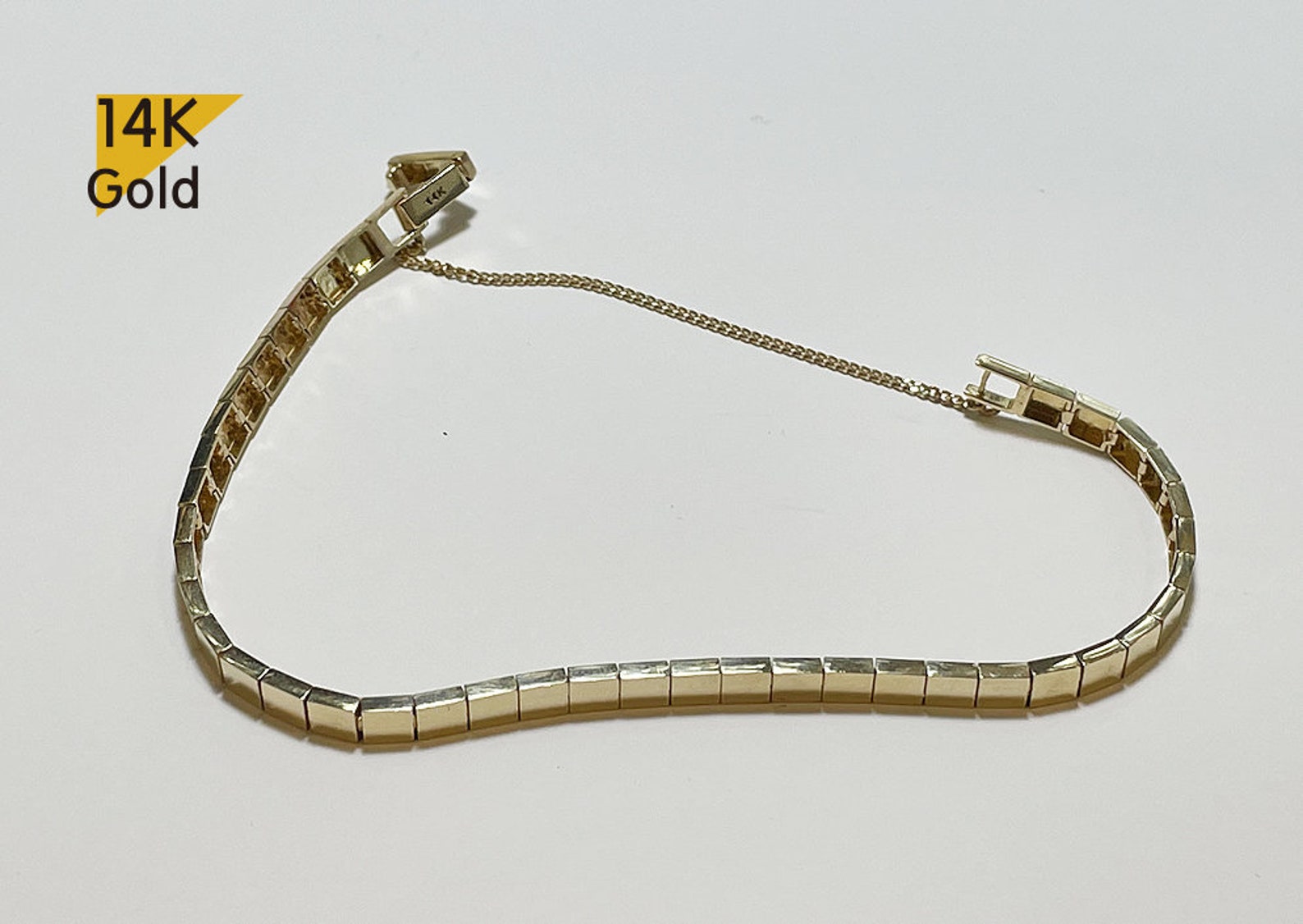 14K Solid Gold Minimal Bracelet Real Gold Geometric Bracelet Etsy