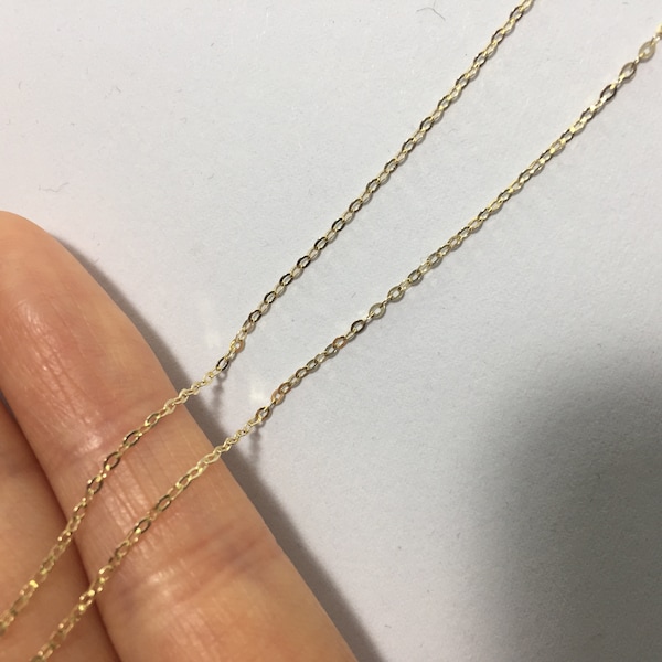 14K Solid Gold Necklace, Thin Chain, Tiny Thin Pendant, 14K Yellow Gold Chain Necklace, Solid Gold Pendant Chain - TGN001