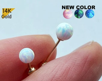 14K Solid Gold Opal Ball 4,5mm  Piercing 21G,  4,6,8mm Post