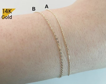 14K Solid Gold Bracelet, Anklet, 14K Yellow Gold thin Chain Bracelet, Ankle Bracelet Chain - TGN006