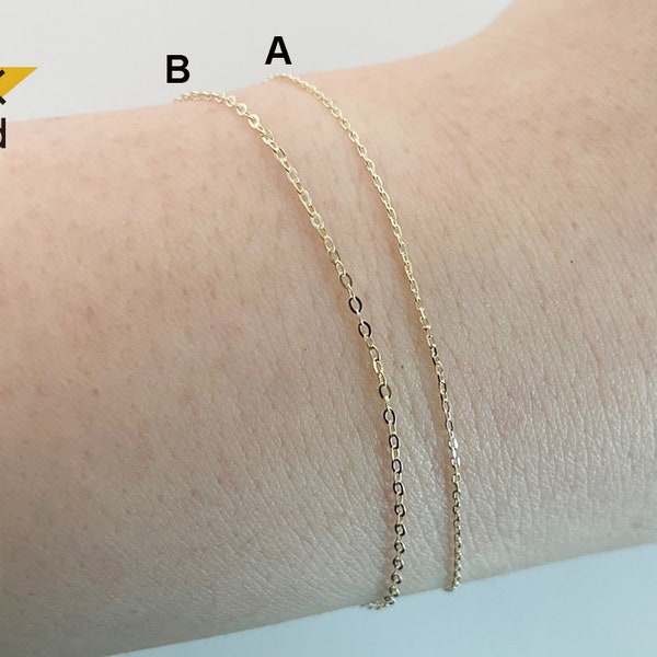 14K Massives Goldarmband, Fußkettchen, 14K Gelbgold dünnes Kettenarmband, Fußkettchenkette - TGN006