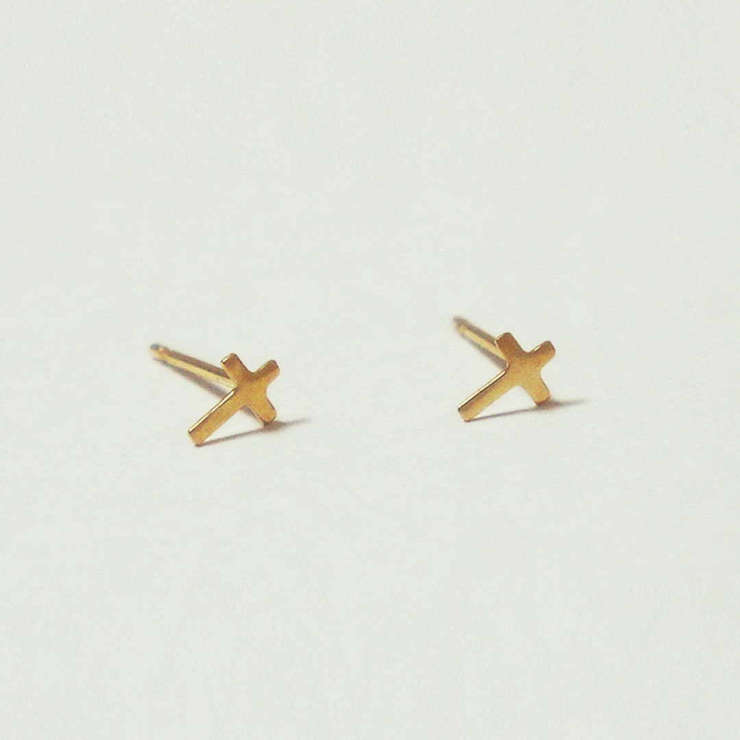 The Classic Tiny Gold Cross Earrings main image 1