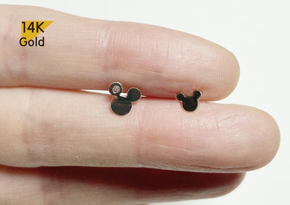 14K Solid Gold Mickey Mouse Barbell Piercing 22G 6mm Post