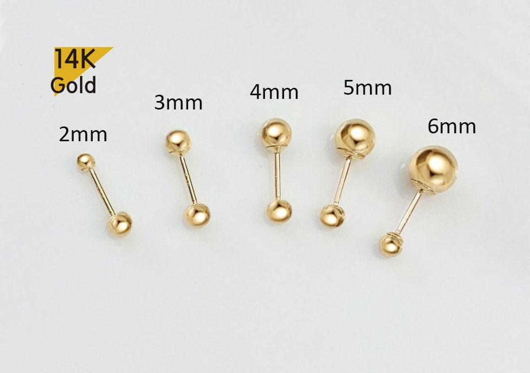 Buy 14K Solid Gold Ball 2,3,4,5,6mm Lightweight Piercing 21G, 4,6,8mm Post  Lightweight Online in India