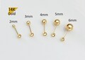 14K Solid Gold Ball 2,3,4,5,6mm Lightweight  Piercing 21G,  4,6,8mm Post Lightweight product logo