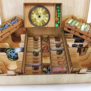 JUMBO Elder Sign Storage Box - Base game PLUS ALL current expansions. Token boxes, sleeved card dividers, removable card and token trays.