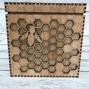 Bee Box a unique box featuring an intricate honeycomb and bees precision lasercut and varnished to a beautiful golden finish. image 5