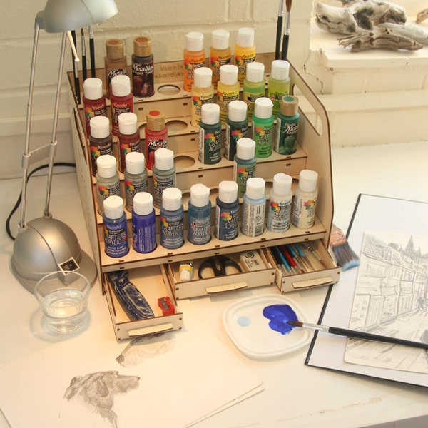 Estación de pintura DIY: Organizador para pinturas, pinceles y tintas (Kit DIY)