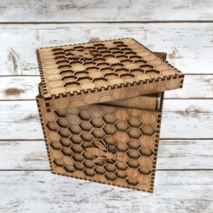 Bee Box a unique box featuring an intricate honeycomb and bees precision lasercut and varnished to a beautiful golden finish. image 3