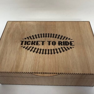 Ticket to Ride Storage Box!  Designed and made by Basically Wooden - laser cut - custom engraving available.  Big storage for a BIG game!