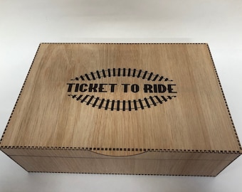 Ticket to Ride Storage Box!  Designed and made by Basically Wooden - laser cut - custom engraving available.  Big storage for a BIG game!