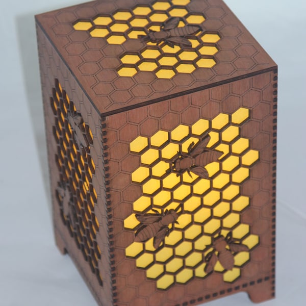 Bee Lamp - unique honeycomb & bees shine a lovely warm yellow glow - gorgeous ambient lighting.