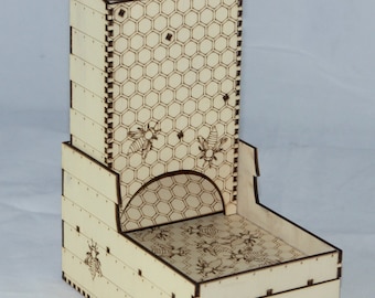 Bee & Honeycomb Beehive Dice Tower with drawer for dice storage