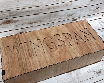 WINGSPAN Storage Box - all expansions with room for more - optional Bird House Dice Tower.  Lasercut, boardgames, storage, dice, cards.