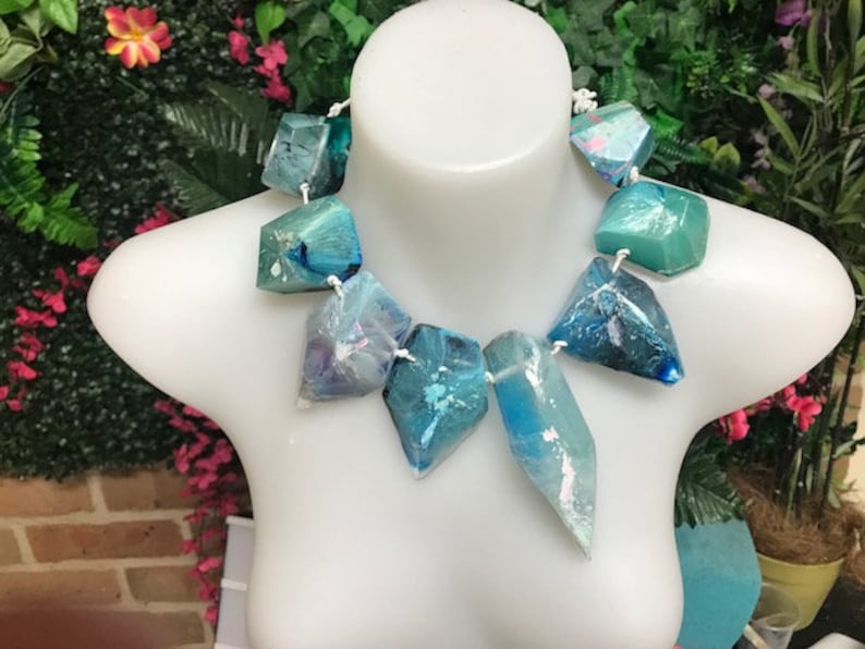 CAPE TOWN blue epoxy resin statement necklace