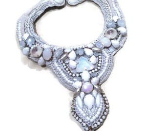ANGELA white premium rhinestone statement bib handsewn.