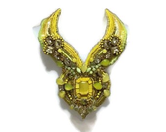 DAISY yellow rhinestone statement bib handsewn.
