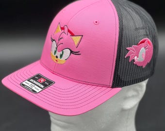 Amy Rose Inspired | Custom Embroidered Trucker Hat | Sega Sonic Universe Streetwear | Retro Gamers Gift