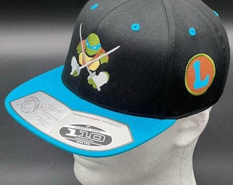Leonardo Inspired Embroidered TMNT Hat – Flexfit 110 Snapback, Vintage 90s Cap