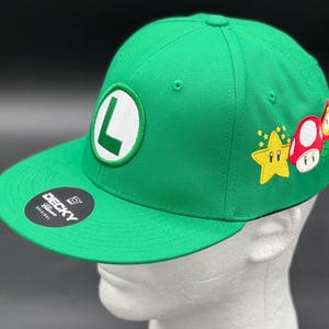 Luigi Inspired Custom Hat | Super Mario Brothers Gamer Cap with Power-Ups & Villains | Retro Gaming Gift for Nintendo Fans