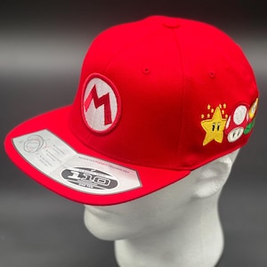 Mario Inspired Custom Embroidered Hat – Super Mario Gamer Cap with Power-Ups & Villains – Retro Gaming Snapback for Nintendo Fans