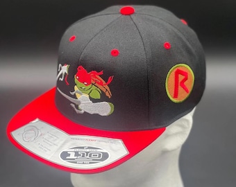 Raphael Inspired TMNT Hat | Embroidered Flexfit 110 Snapback | Vintage Custom 90s Fan Cap