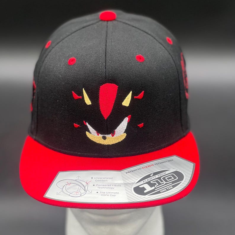 Shadow the Hedgehog Inspired Embroidered Hat | Sonic Character Cap | Custom Adjustable Sega Snapback image 3