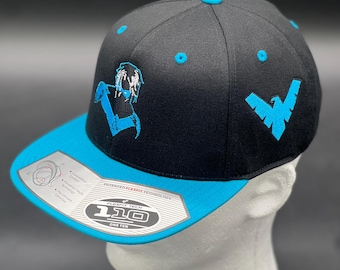 Nightwing Inspired Embroidered Snapback Hat | DC Comics Superhero Streetwear Gift