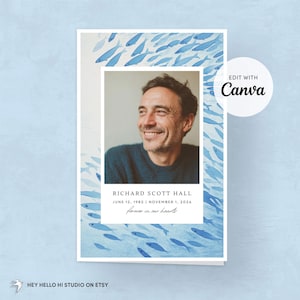 Uitnodiging voor Fishing Memorial: Royal Blue-sjabloon voor begrafenisprogramma (canva bewerkbaar, digitale download