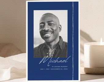 Royal Blue Funeral Program Template for Men, Memorial Service Program for Male, Celebration of Life, Classic Editable Obituary Template