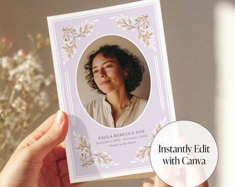 Editable Funeral Program Template – Lavender Floral Memorial Service, Instant Canva Download