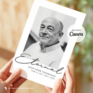 Funeral Program Template for Men - &quot;Eternal&quot;, Memorial Service Program, Celebration of Life, Minimal and Elegant Editable Obituary
