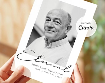 Funeral Program Template for Men - "Eternal", Memorial Service Program, Celebration of Life, Minimal and Elegant Editable Obituary