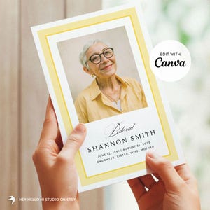Yellow Funeral Program Template, Formal Obituary Template, Memorial Service Program, Celebration of Life Brochure, Editable Canva Template