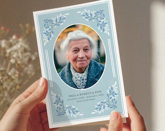 Beautiful Blue Funeral Program Template | Memorial Service Program | Canva Editable | Instant Download | Celebration of Life