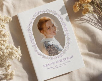 Memorial Program Template | Purple Floral Design | Easy Canva Edit | Funeral Service | Celebration of Life | Instant Download