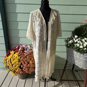 Vintage patchwork Lace Duster Coat.  Boho Kimono Floater - One Size fits all.