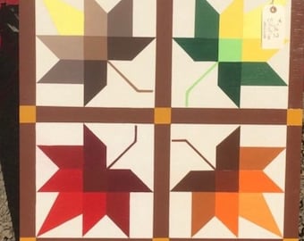 Hand Painted Maple Leaf Barn Quilt: Fall Decor, 2'x2' Outdoor Art