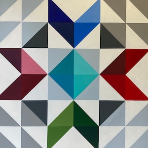 Original Not2Shabbee Design! Hand Painted Eight Point Star Pattern Barn Quilt 24”x 24” Barn Quilt. Made to Order on outdoor sign board.