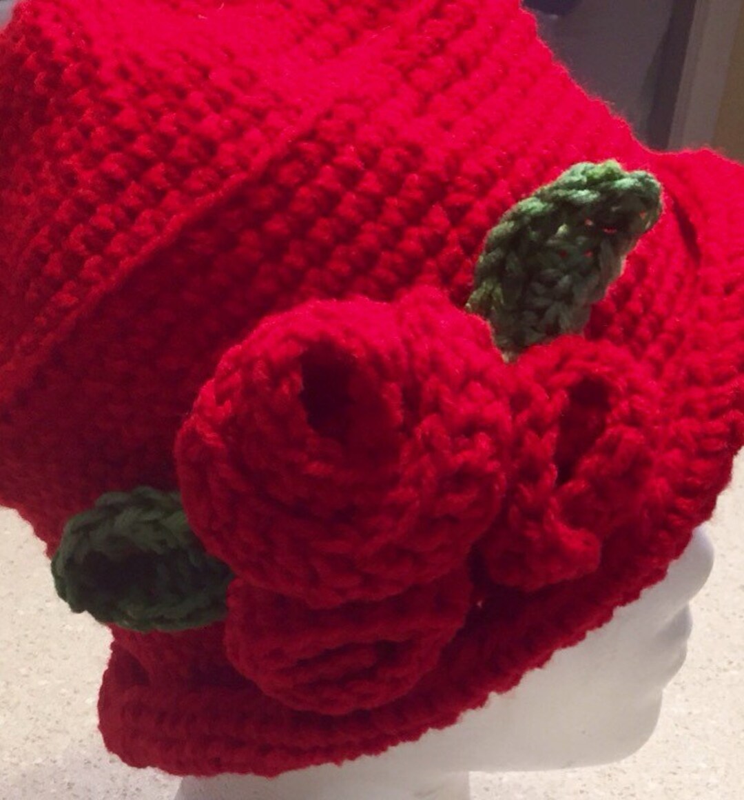 Red Flapper Hat Women's Crocheted Red Flapper Style Hat With Brim and Flower Crochet ...