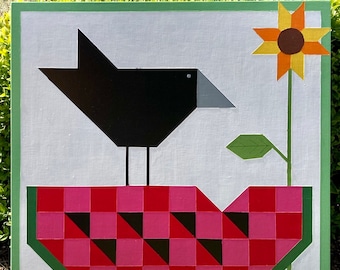 Hand Painted Crow Watermelon Barn Quilt - 2'x 2' Wood Sign