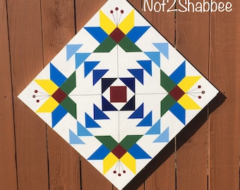 Hand Painted Barn Quilt: Folk Art Wooden Quilt Block, 2'x2'