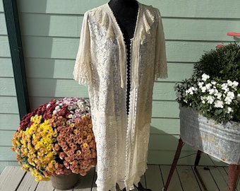 Vintage patchwork Lace Duster Coat.  Boho Kimono Floater - One Size fits all.