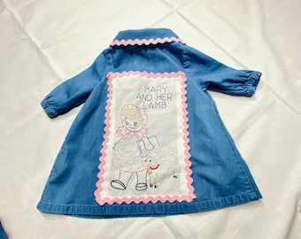 Baby’s First Denim dress. Embellished Dress  Baby size 3-6 MO’s. Upcycled in pink!