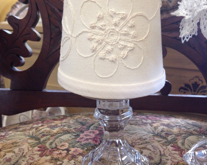 SALE Tea Light Lamp With Raised Embroidered Flowers Shabby Chic Lamp